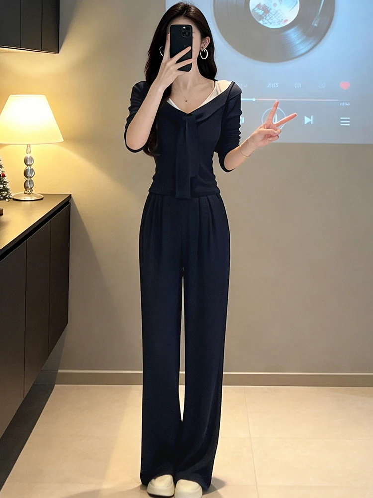 

High Cotton Content Korean Sle Casual Spring Set T-irt And Pants Anti-Wrinkle Medium Thin Non-Filled round Ne