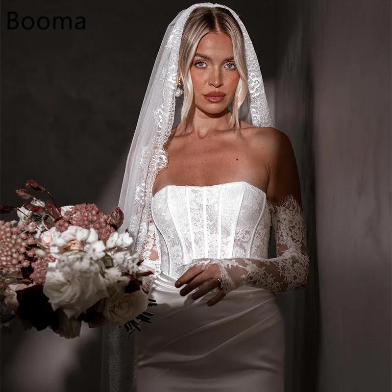 

Booma Mermaid Simple Sleeveless Wedding Dresses Satin Strapless Lace Floor Length Brides Gown Custom Made 2025