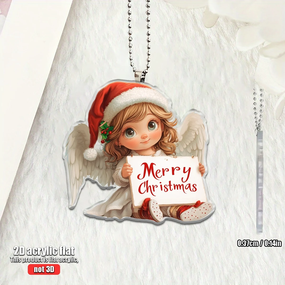 2D Angel Ornament Hat Holding Merry Christmas Sign Acrylic Car Home Tree Keychain Decor Backpack Pendant Christmas Perfect Gift