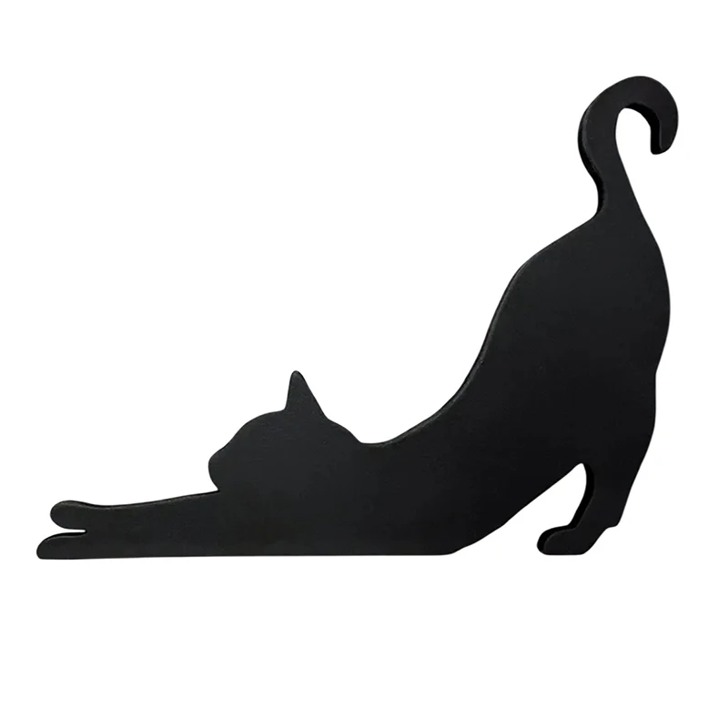 Cute Little Cat Stretched Out Door Corner Sign Cat Black Wooden Ornament Self-adhesive Home Wall Doors Frame Decorations