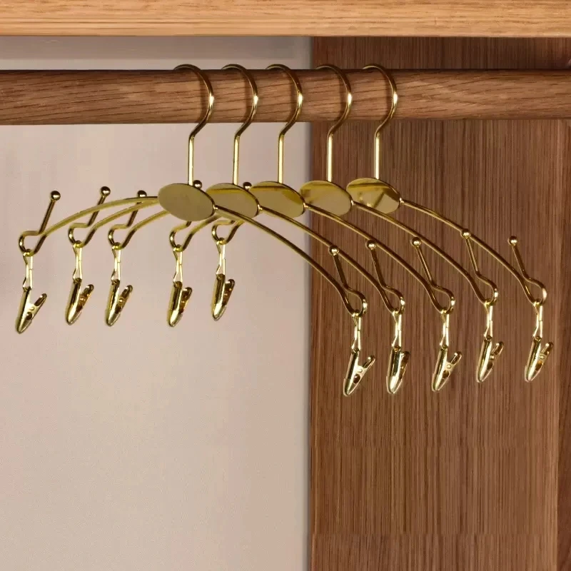 Luxury Gold Metal Underwear Hangers Space-Saving Hanger with Non-Slip Clips Clothing Rack for Pants Bra Display Closet Organizer