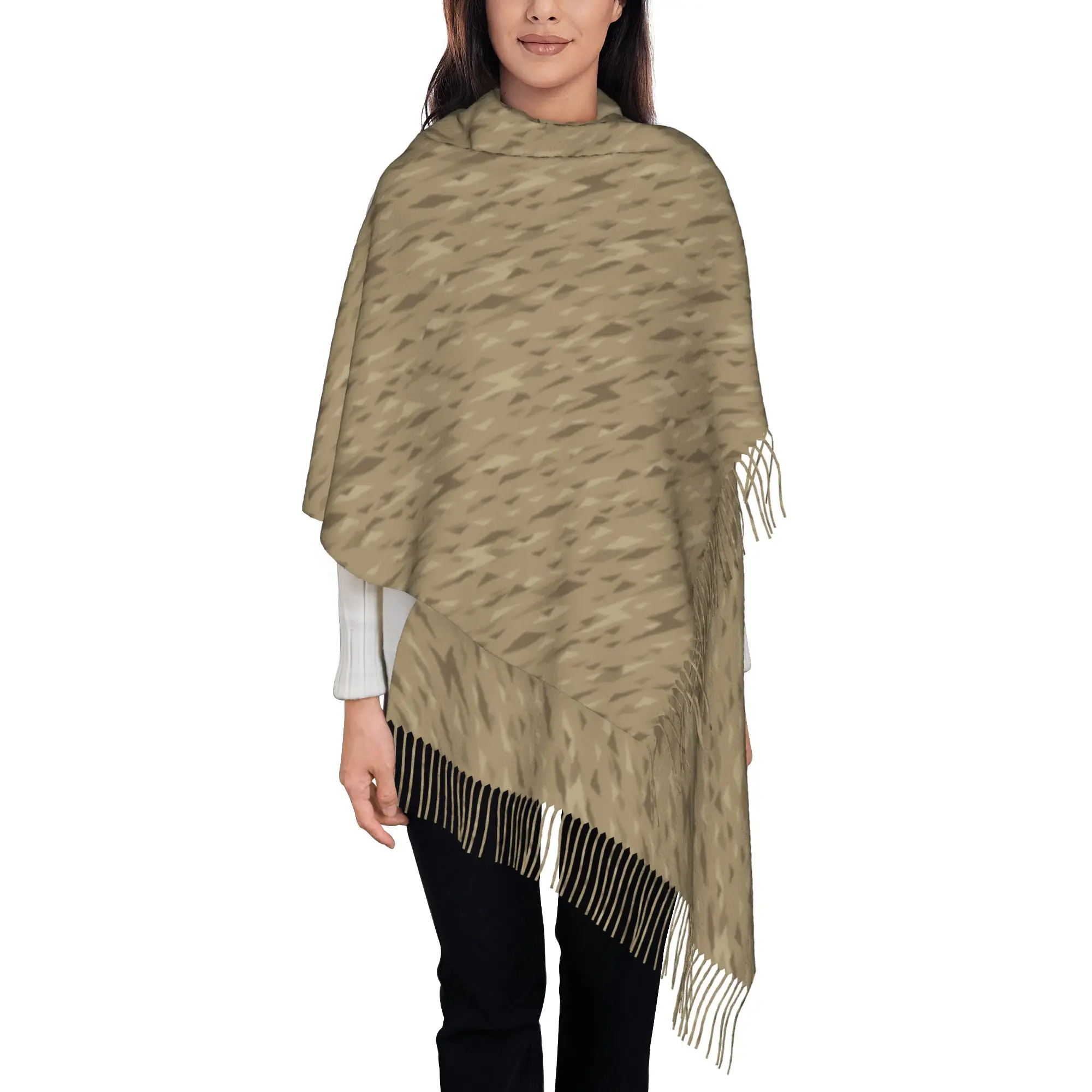 

Custom Ladies Long Camouflage Camel Bolts Pattern Scarves Women Winter Thick Warm Tassel Shawl Wrap Scarf