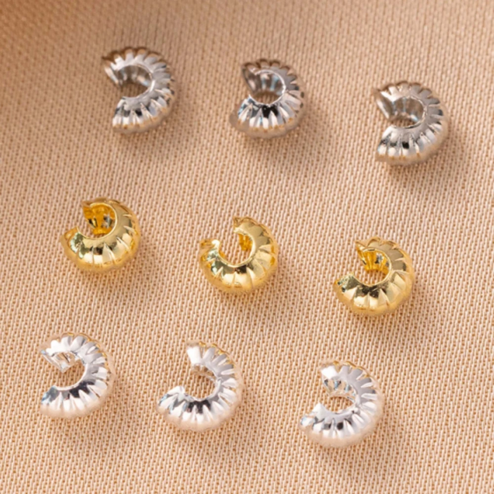 50 Stück 18K vergoldete offene Quetschperlen-Abdeckungen, gestreifte Quetsch-Endperlen, Stopper, DIY-Handwerkszubehör für die Schmuckherstellung – Detail 3