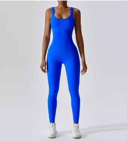 Women's Jumpsuit Thick Strap Sleeveless Solid Color Knitted Tight Fitting Elastic Jumpsuit Abdominal Slimming Exercise Jumpsuit