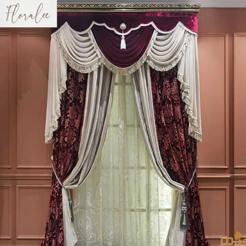 

New Velvet Embroidered European Palace Villa High Window American Curtains for Living Room Bedroom Blackout Custom Curtain Yarn