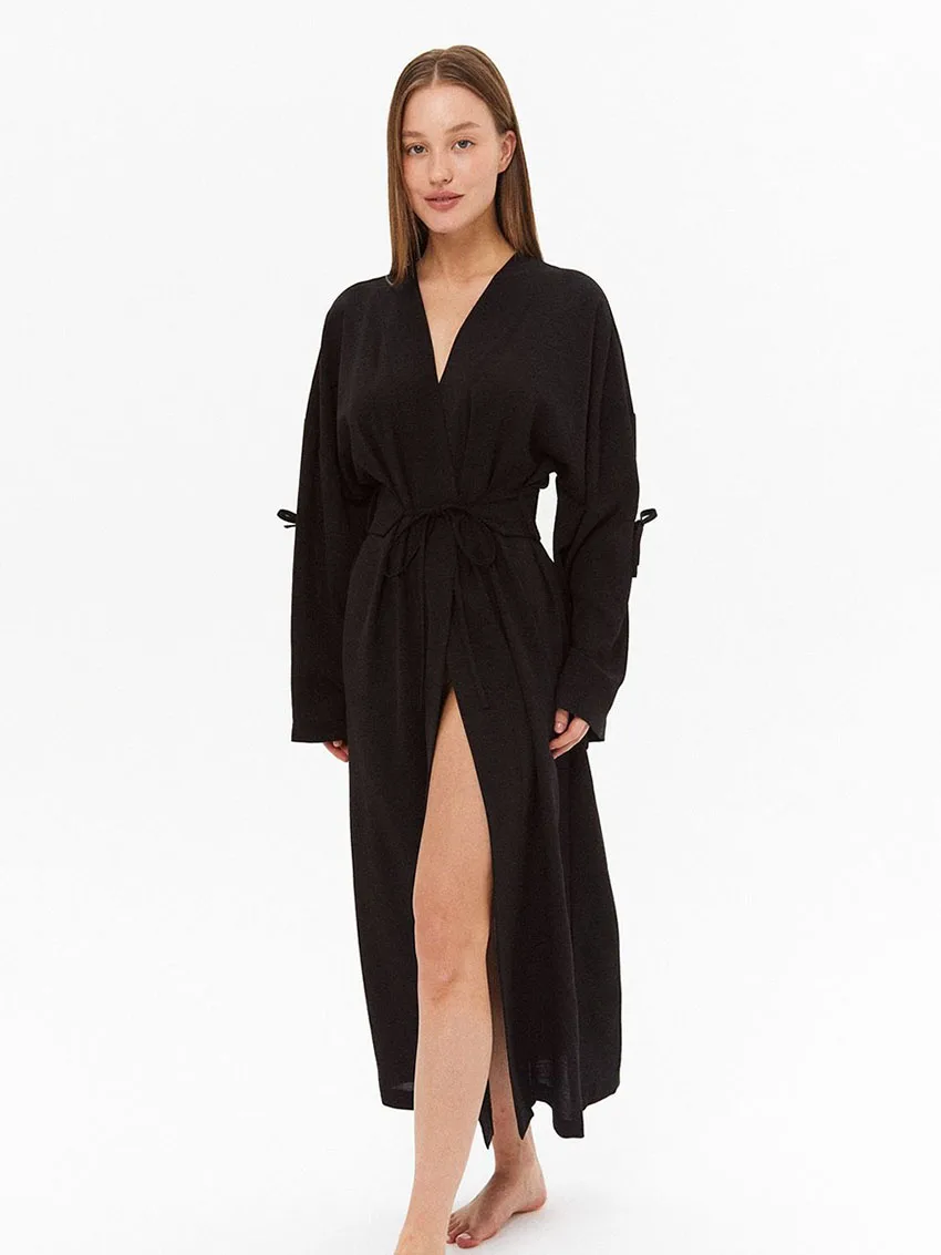 Marthaqiqi décontracté dames pyjamas Sexy col en v Robe à lacets vêtements de nuit à manches longues chemise de nuit cheville longueur Robe femme vêtements de maison