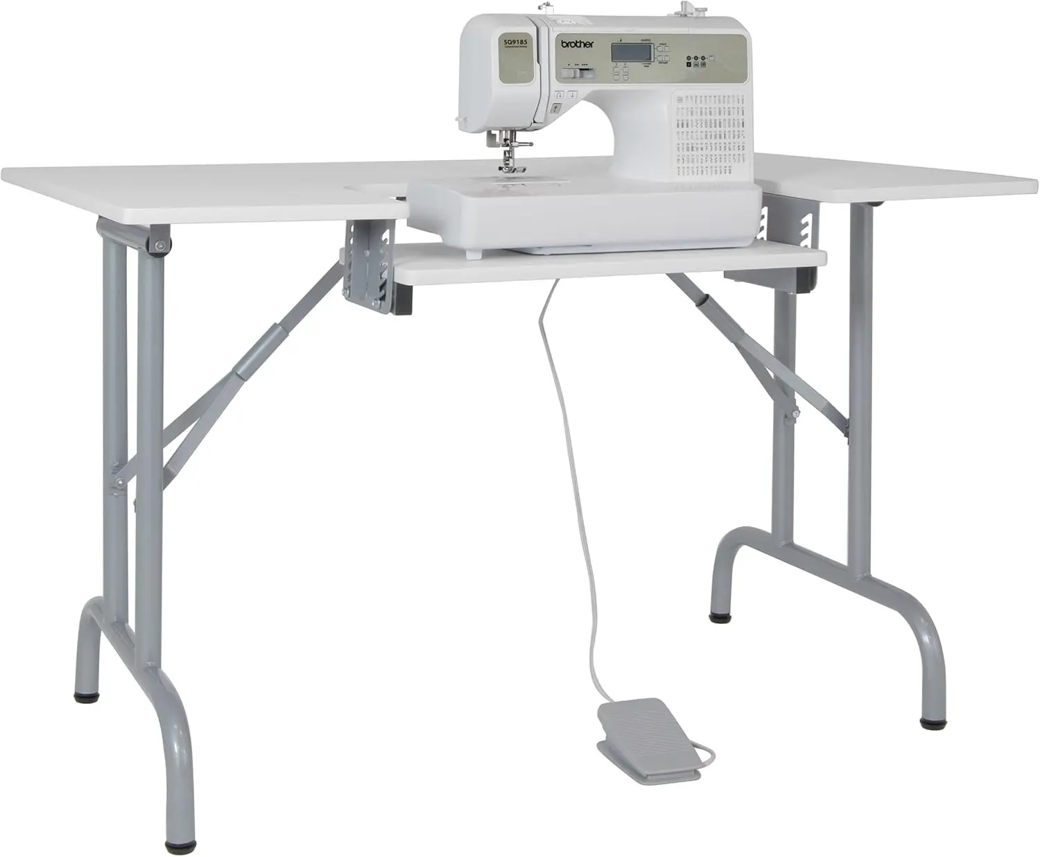Folding Sewing Table 47.5' W x 28' D White Adjustable Shelf Multi-Use as Computer Desk