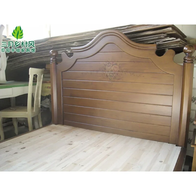 Pastoral Hand Painted Roses Solid Wood Bed English European Mediterranean American