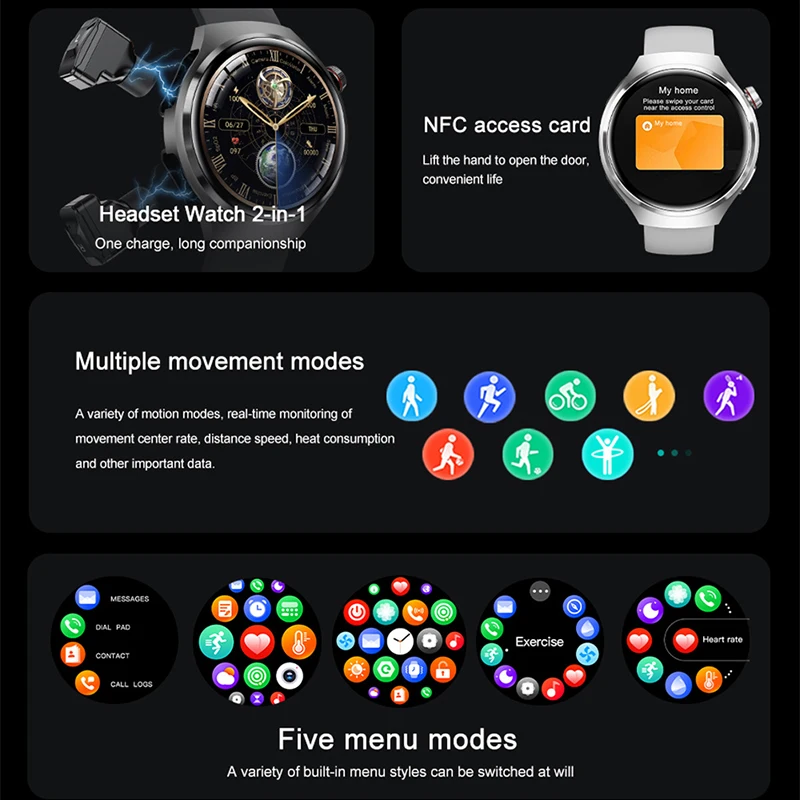 Baru untuk Jam Tangan Pintar Gaya Huawei dengan TWS Earphone Bluetooth Amoled Denyut Jantung 100 + Jam Tangan Mode Olahraga Jam Tangan Pintar GPS NFC