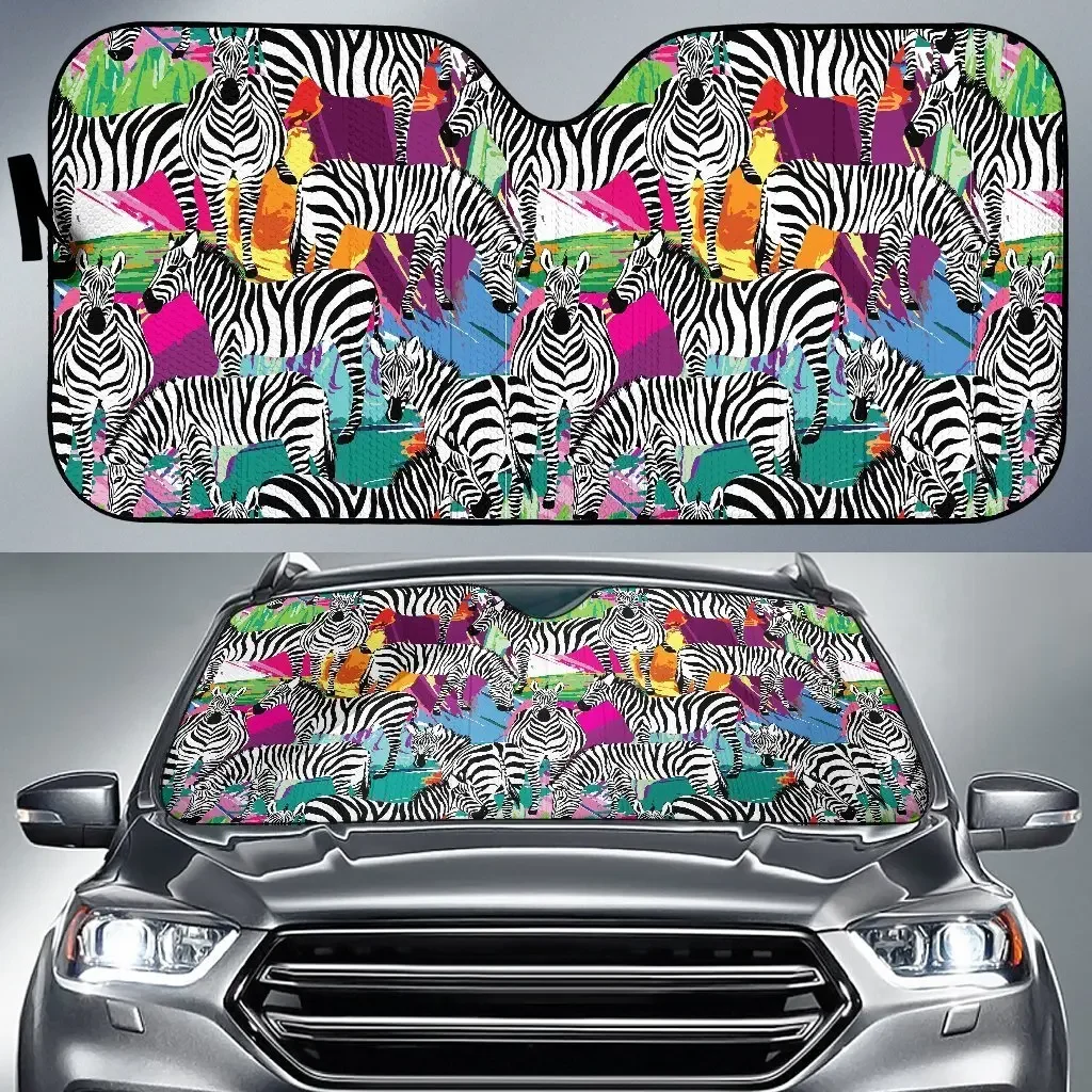 Windshield Sun Visor Auto Accessories Interior Protector with Zebra Pattern Sunshade Foldable Front Window Sun Shade Universal