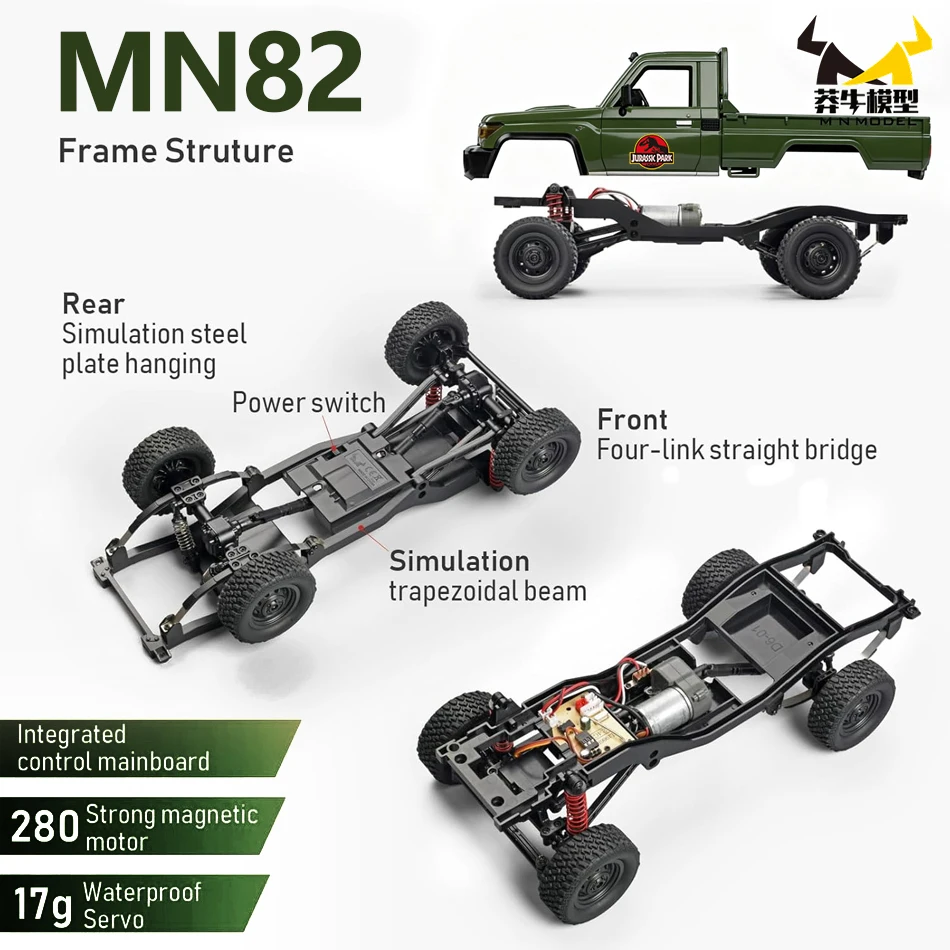 MN MODELLO RC 1:12 4WD Dinosauro Diving Car Arrampicata Fuoristrada Wading Veicolo Rock Crawler Pala Cassetta degli attrezzi Camion Giocattolo per regalo per adulti