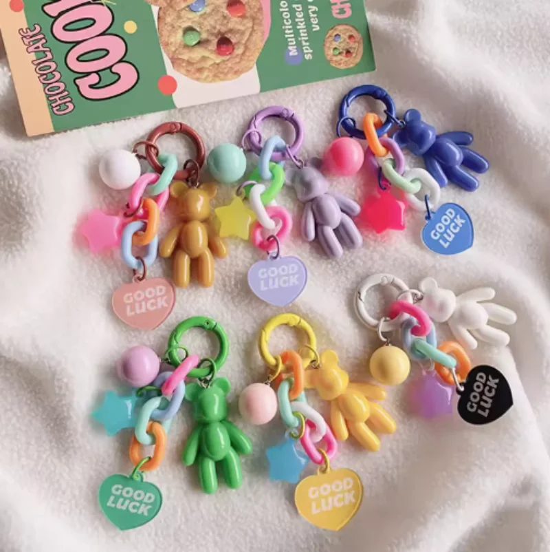 Kreative Nette Bär Schlüsselbund Bunte Bär Tasche Dekoration Zubehör Für Frauen Mädchen Mode Kopfhörer Schutzhülle Anhänger