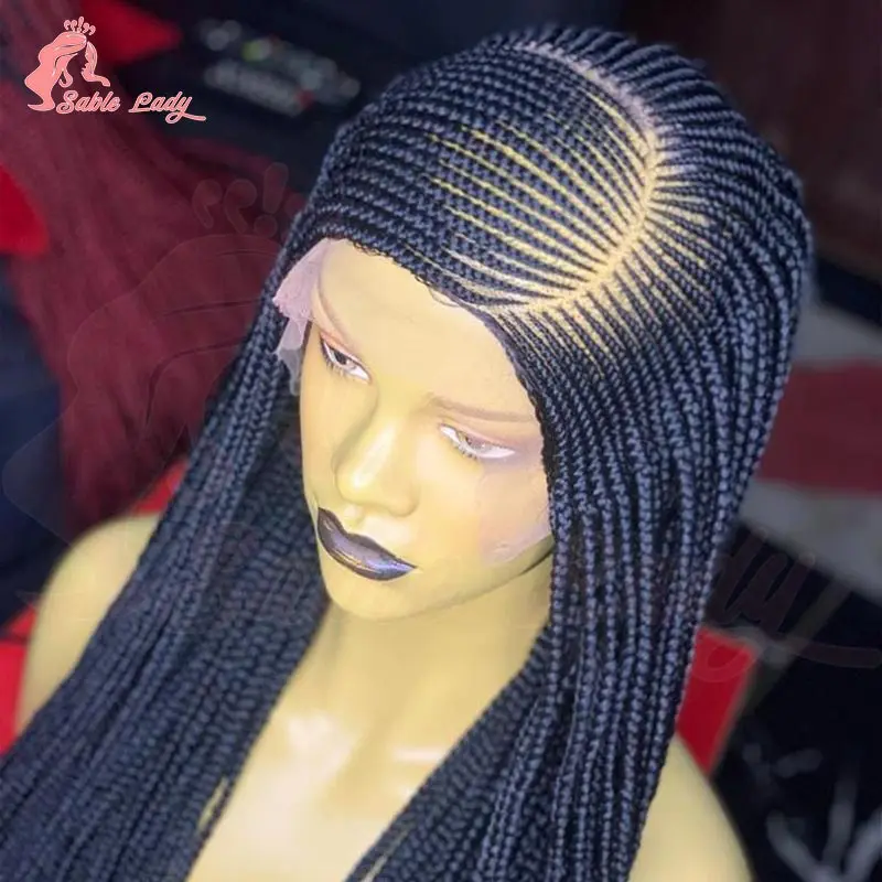 

36-дюймовый Ombre Blonde Cornrow Box Плетеные парики для чернокожих женщин Синтетическая коса с боковой частью Полный парик фронта шнурка Искусственный парик Godness