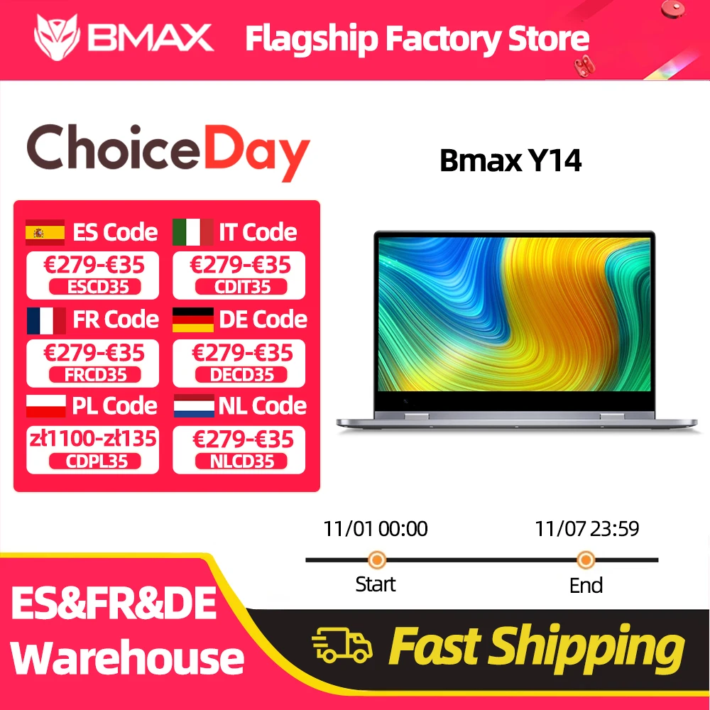 BMAX Y14 portátil de 14 pulgadas Windows 11 16GB RAM LPDDR5 512GB SSD 1920*1080 IPS Intel N100 portátiles tipo c