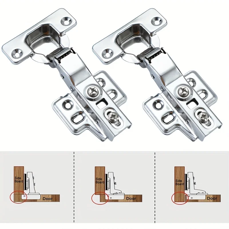 2 Pcs Stainless Steel Cabinet Door Hinges Hydraulic Damper Buffer Soft Close Quiet Wardrobe Door Concealed Hinges with Screws