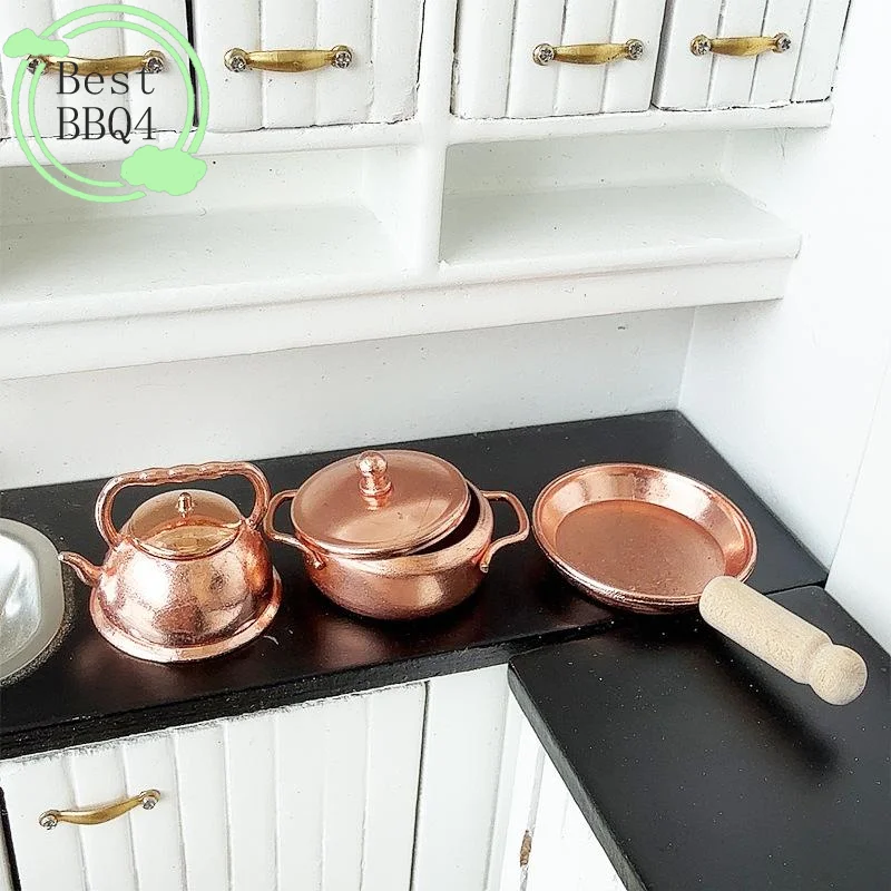 

(BBQ4)1/12 Dollhouse Frying Pan Soup Pot Kettle Set Doll Home Kitchen Cookware Decoration Dolls House Living Scene Accessories