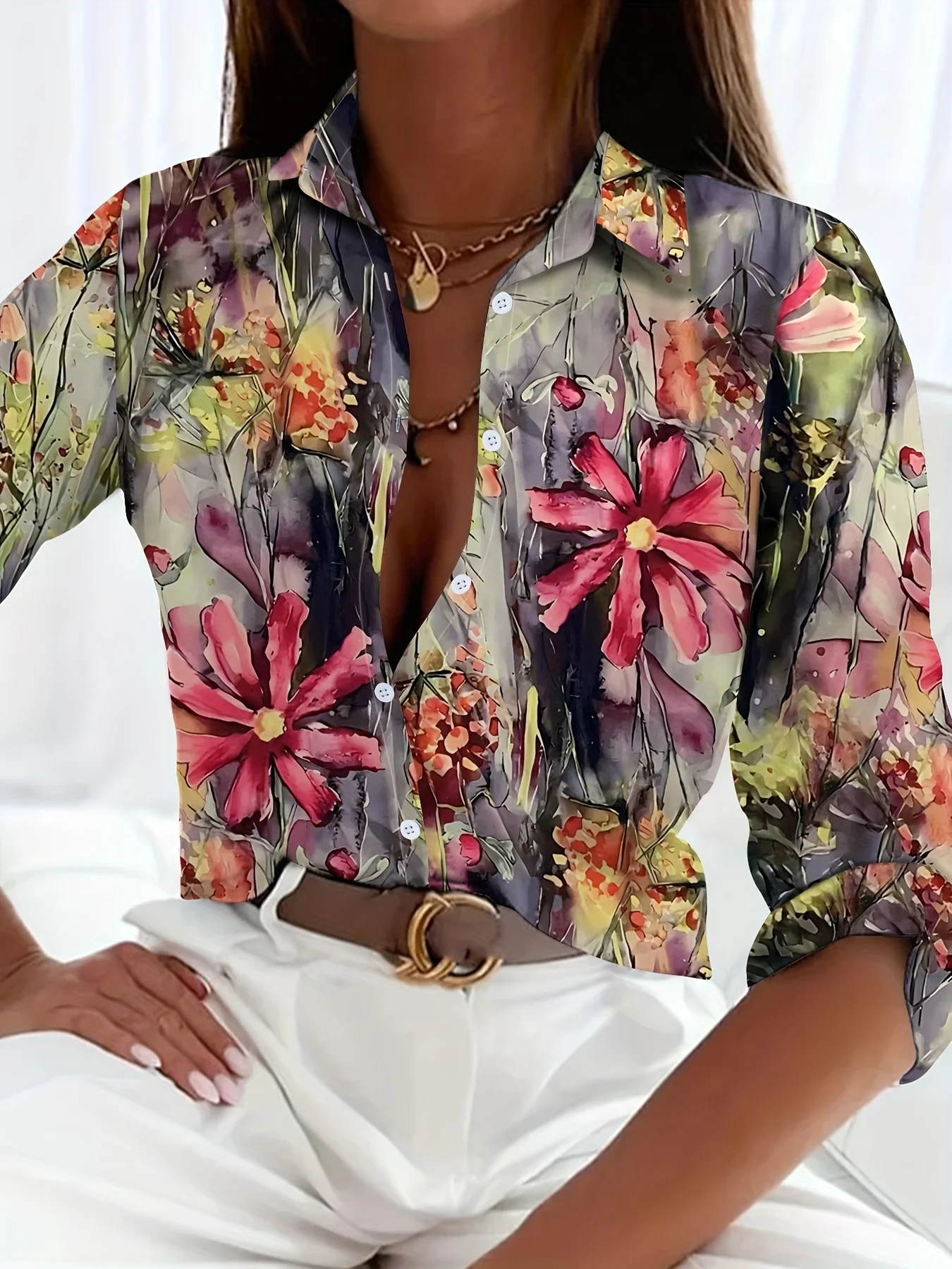 Floral Print Blouse For Women Women's Shirts Casual Long Sleeve Shirt For Spring & Fall Y2k Women's Clothing Womens Tops
