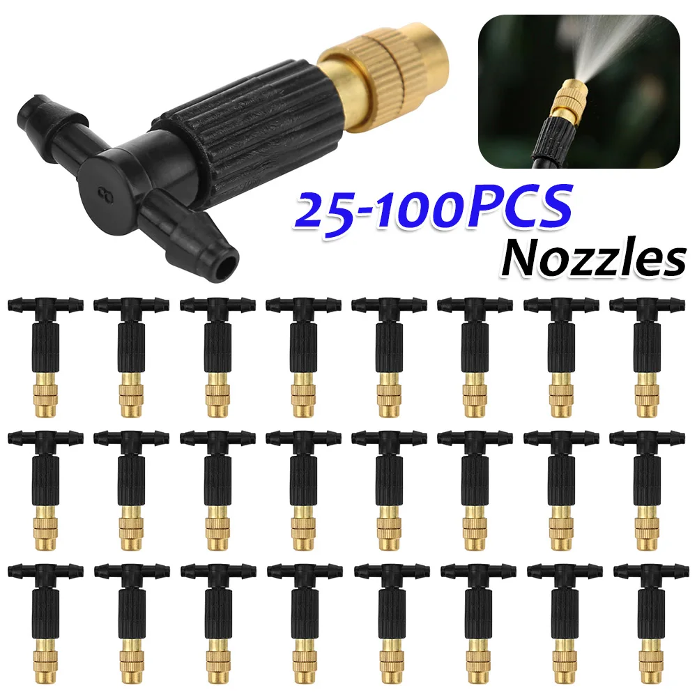 25-100PCS 4/7 Pipe Outdoor Misting Cooling System Garden Irrigation Watering Brass Atomizer Adjustable Garden Micro Sprinklers