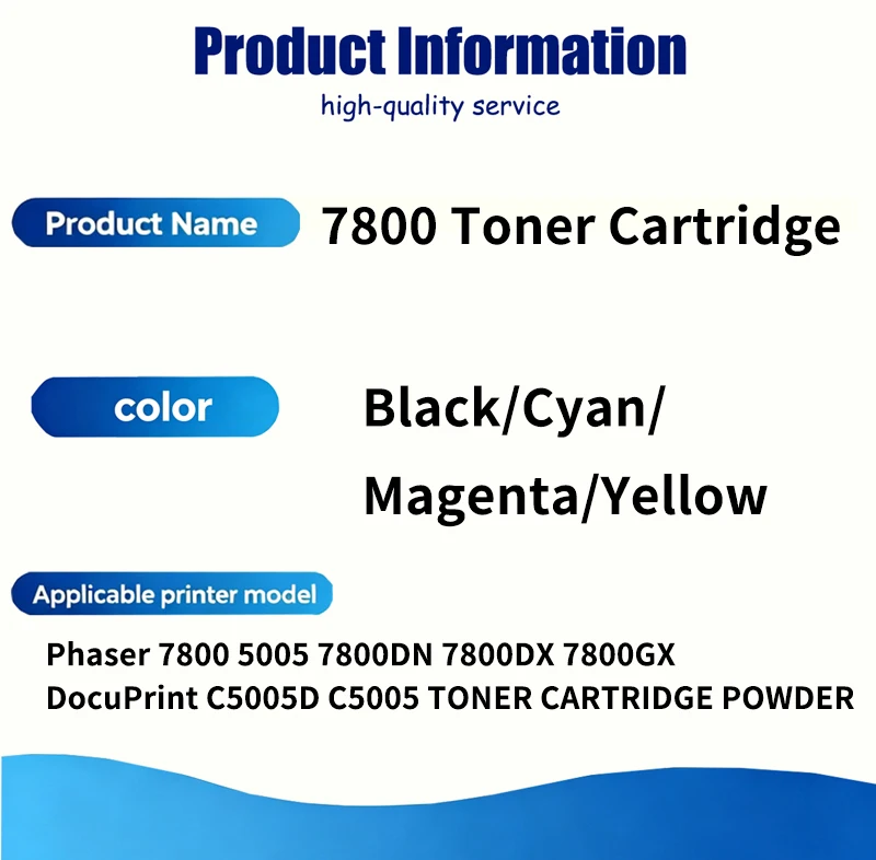 Toner Cartridge Large capacity Compatible for Xerox Phaser 7800 5005 7800DN 7800DX/GX 106R01570 106R01571 106R01572 106R01573