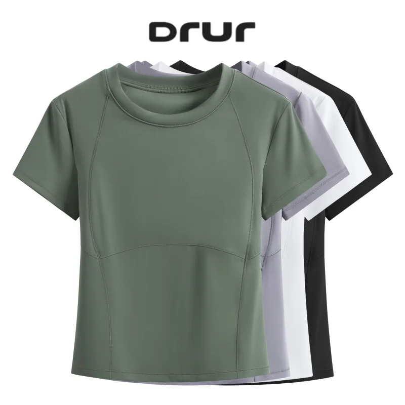 DRUR Seamless Short Sleeve Yoga Shirts Summer Breathable Running Gym Plain Top With Stretchy Basic Sport Gym Fitness T-Shirt