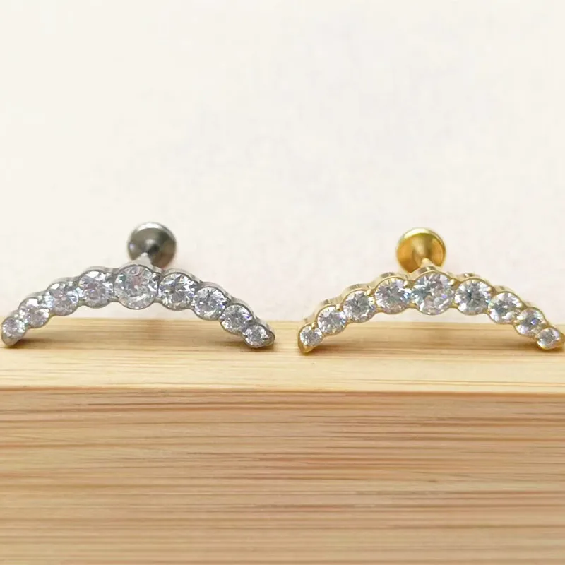 10pcs Body Piercing Jewelry 16G G23 Titanium  CZ  Lip Labret Bar Ear Short Barbells Helix Tragus Rook Cartilage NEW Shine