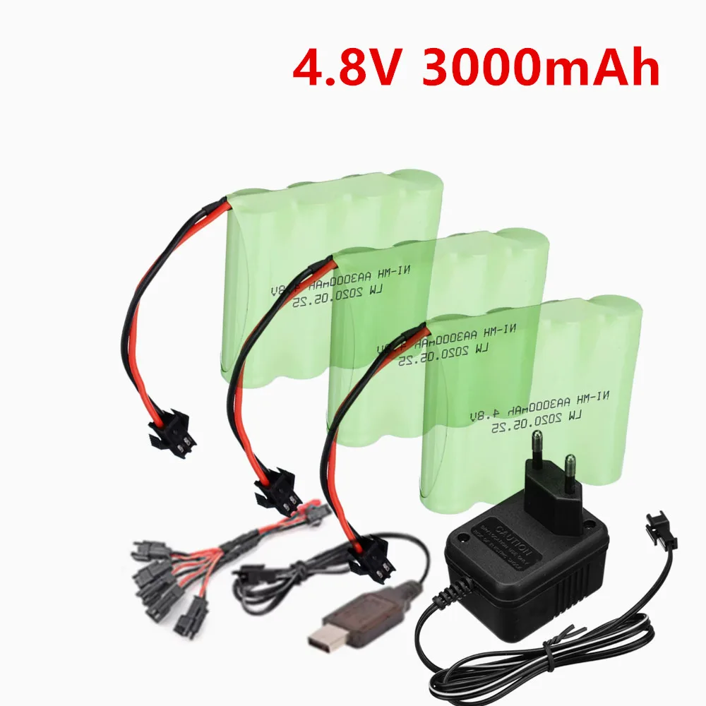 4*AA NiMH 4.8V 3000mAh Rechargeable Battery / 4.8V USB Charger For RC Toys Cars Robots Tank Gun Boats
