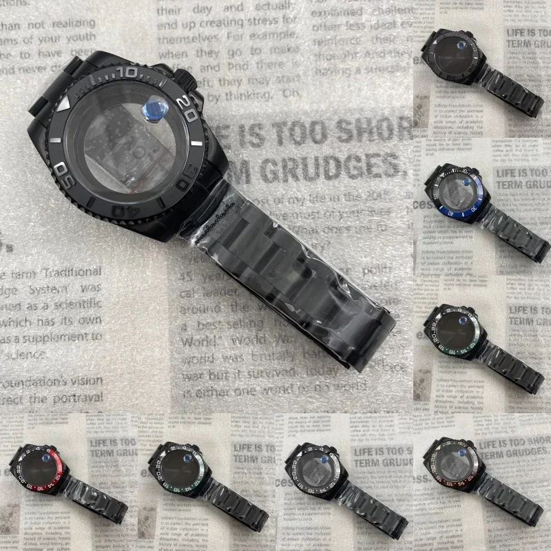 High-edd 40mm Case Strap Set Fine Steel Black Case Sapphire Glass Fit NH35/NH34 Movement Trim Buckle YCH  Submarin SK GMT Case