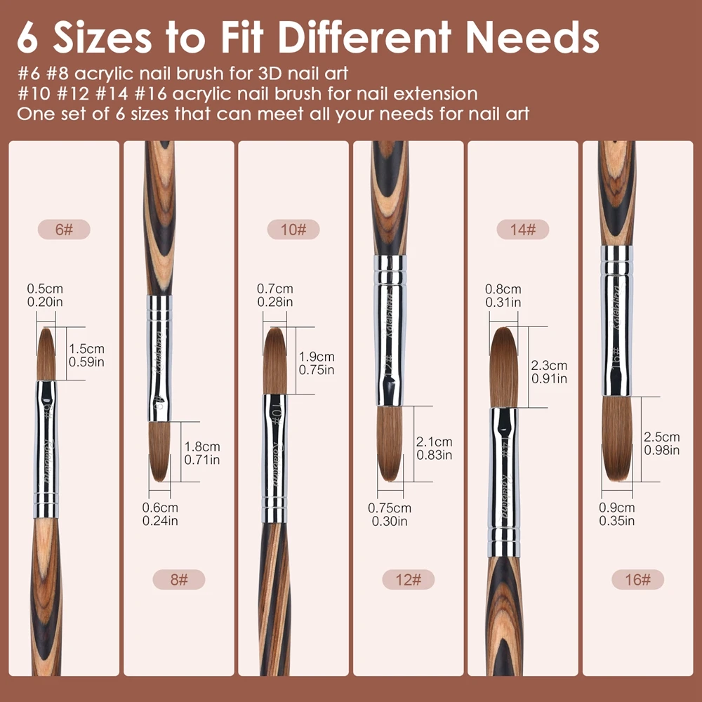 롤링 100% Kolinsky 세이블 아크릴 네일 브러시, 네일 젤 익스텐션 빌더용 아크릴 파우더 펜, 매니큐어 아트 DIY 도구, 1 개