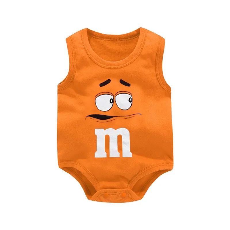 0-24M Newborn Baby Bodysuit for Boys and Girls Letter Print Funny M Bean Cotton Sleeveless Baby Romper Bebes Soft Toddler Onesie