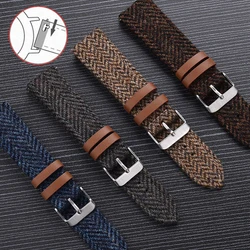 20mm 18mm 22mm Genuine Leather Watchband Vintage Nylon Bracelet for Rolex Quick Release Retro Weave Wrist Strap for Seiko Belt