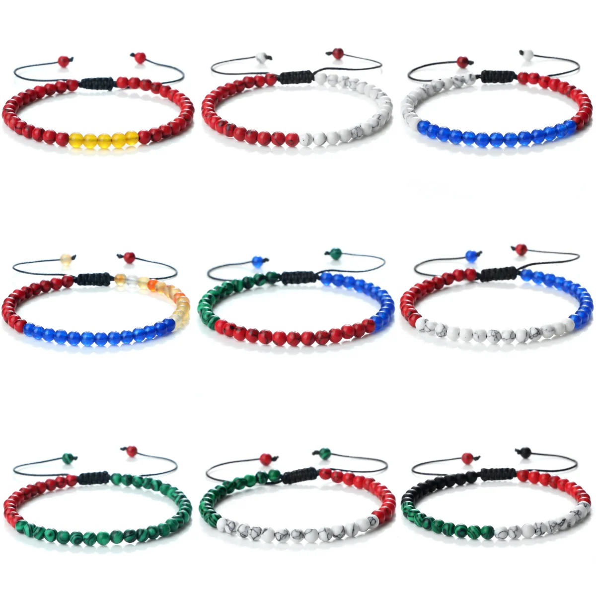 Trendy Country National Flag Color Natural Stone Beads Bracelets for Women Men Adjustable Woven Bracelet Jewelry Friendship Gift