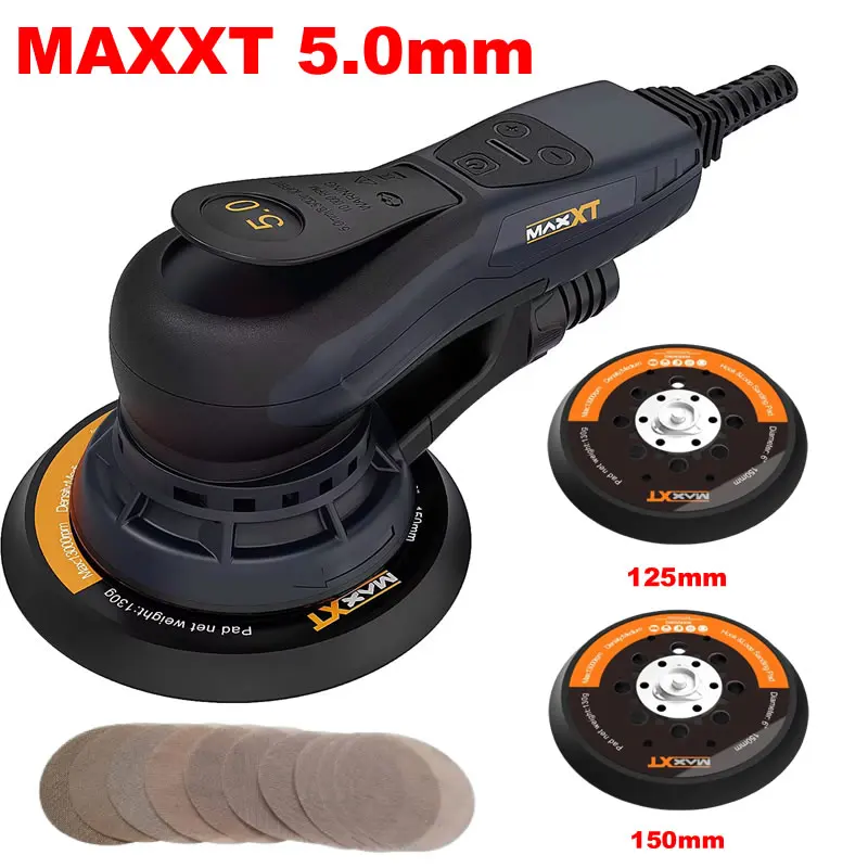 MAXXT 350W Electric Orbital Sander Woodworking Sanding Machine Car Body Polisher Brushless Motor Grinding with 150mm/125mm Pads