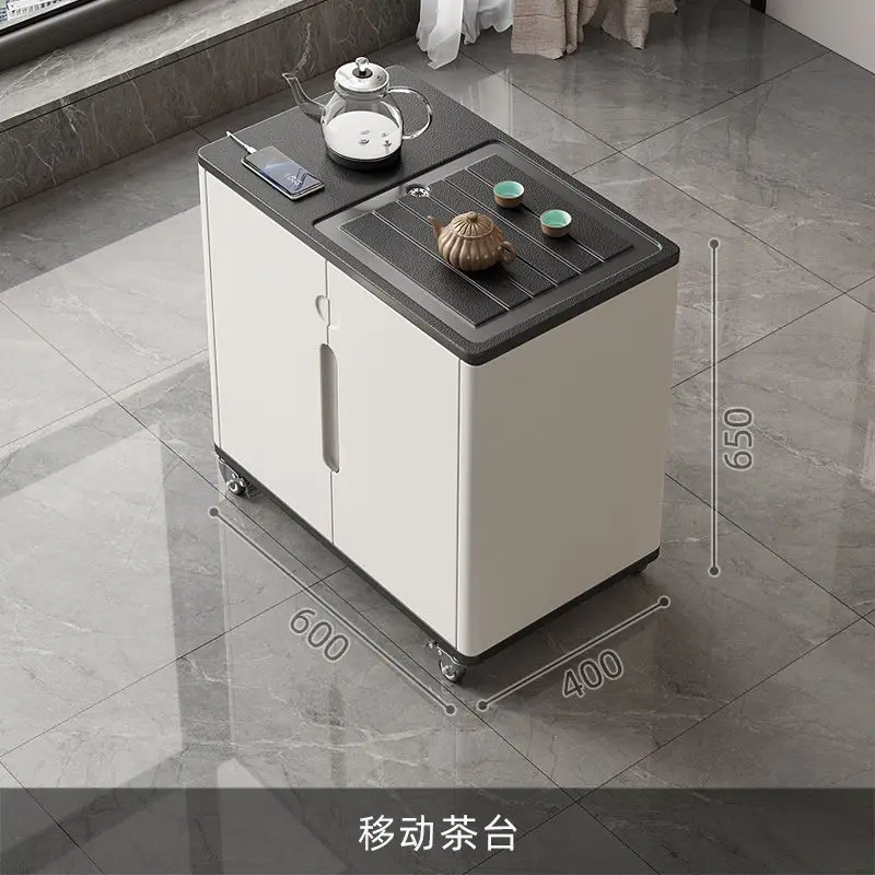 Mobile tea table Huoshi Kung Fu tea table, simple household tea cabinet, kettle storage integrated