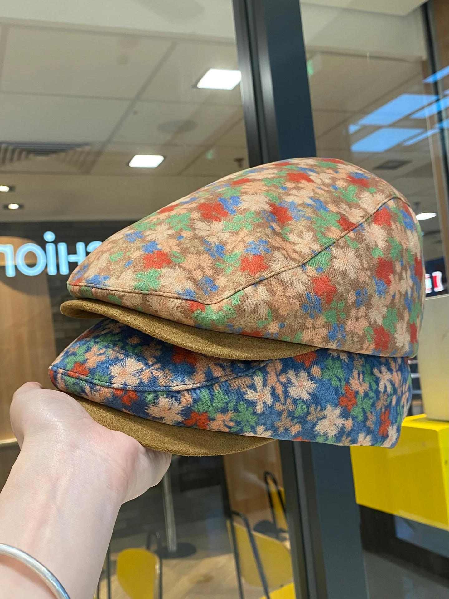retro-floral-print-beret-hat-women's-spring-autumn-small-face-slimming-duckbill-cap-artist-newsboy-cap-polyester-fiber