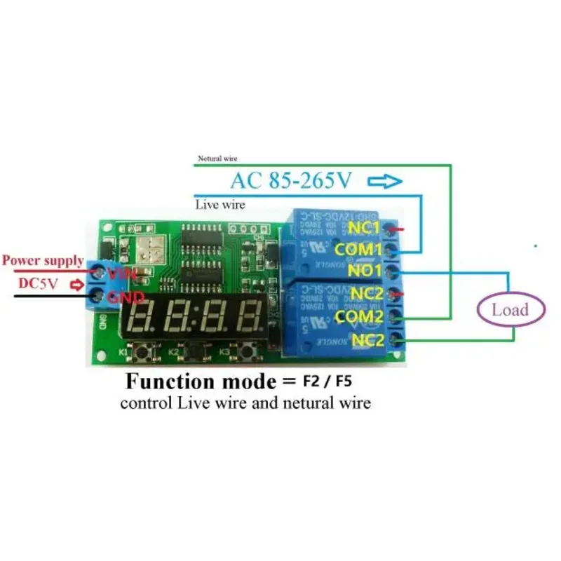 5V Two-way Multi-function Delay Relay Timing Switch to Control the Motor's Forward and Reverse Rotation, Zero Wire and Live Wire