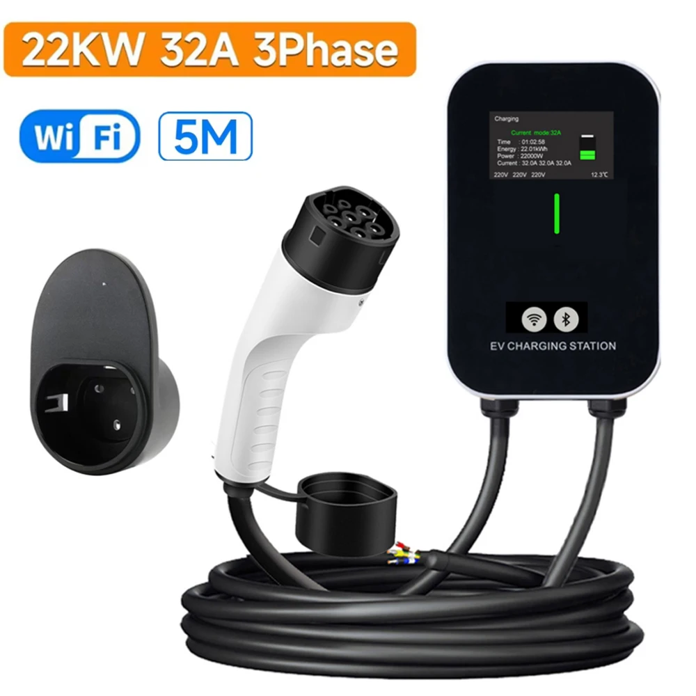 

2025 Новый EV Wallbox 5M 7KW 11KW 22KW 32A Зарядная станция Автомобильный домашний EV Wallbox Электрический автомобильный EV Wallbox с цветным экраном кабеля 5M