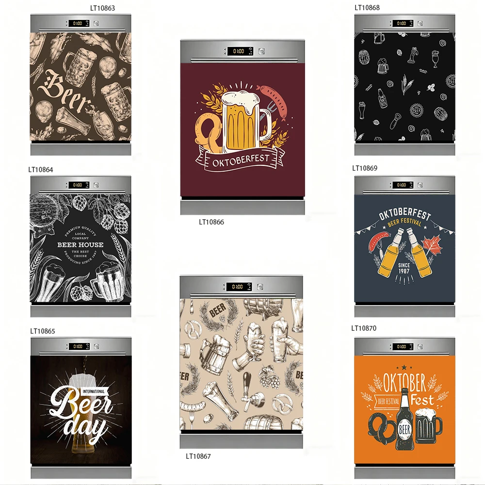 Beer Lover Dishwasher Cover, Oktoberfest & Beer Mug Design, Waterproof Removable Kitchen Appliance Decor