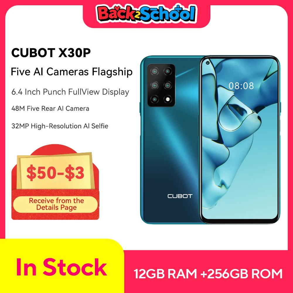 Cubot X30P, Smartphone Android 13, 48MP Cinque fotocamere, 16 GB di RAM, 256 GB di ROM, NFC, Schermo FHD+ perforatore da 6,4, 4200 mAh, Telefono 4G