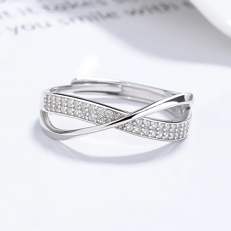 S925 Sterling Silver X-Shaped Open Ring Minimalist Fashion Adjustable Finger Ring Elegant for Women Daily Jewelry
