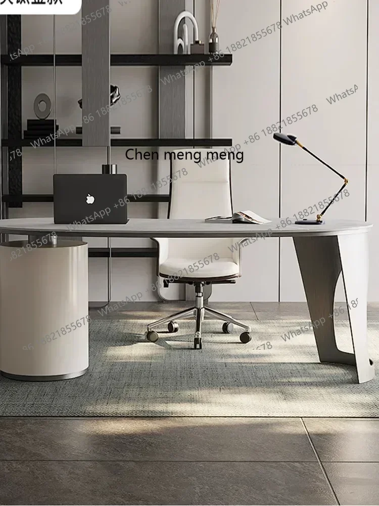 

2003Stone Plate Light Luxury Study Desk Office Computer Writing Desk Bookcase Integrated Home