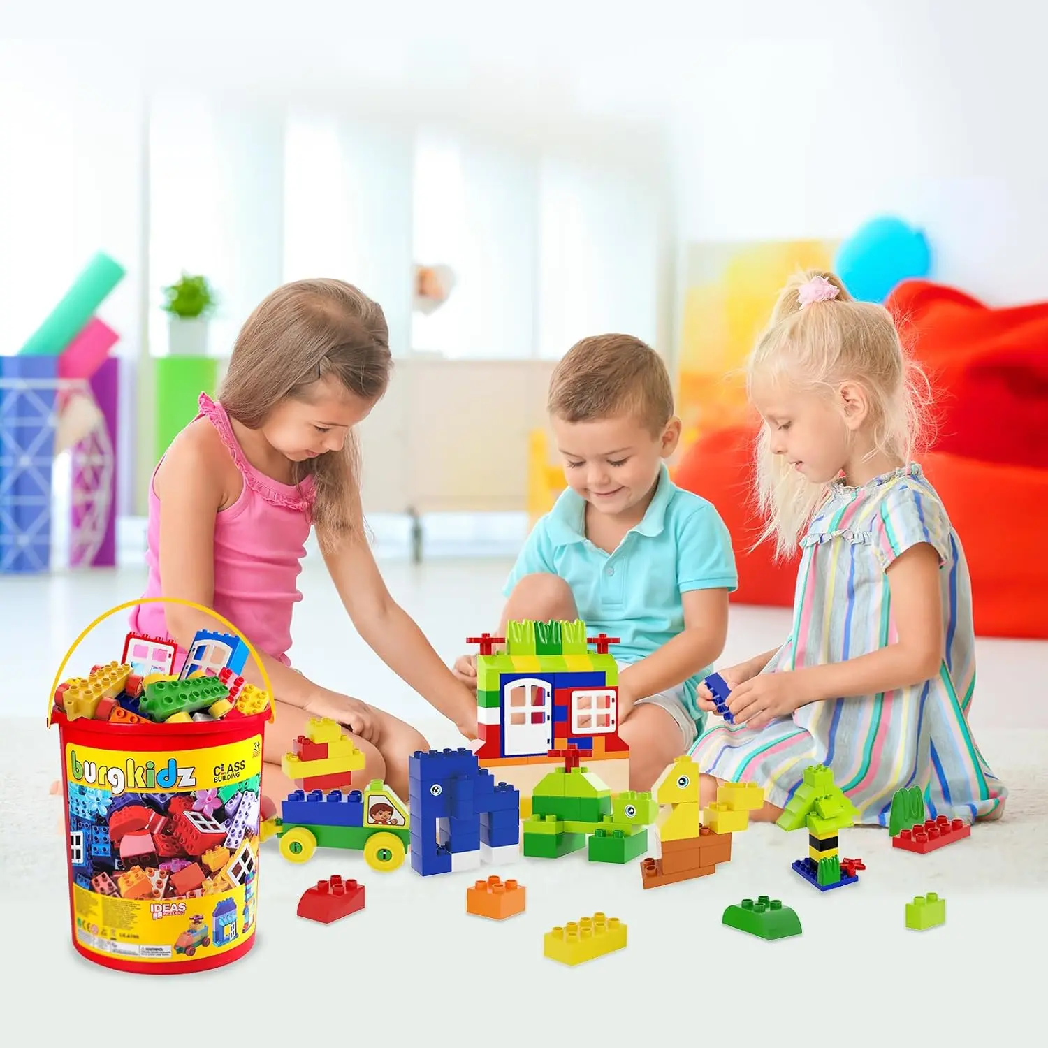 214-Piece Large Building Blocks for Toddlers with Storage Bucket - Big Bricks Compatible with Major Brands - STEM Educational To