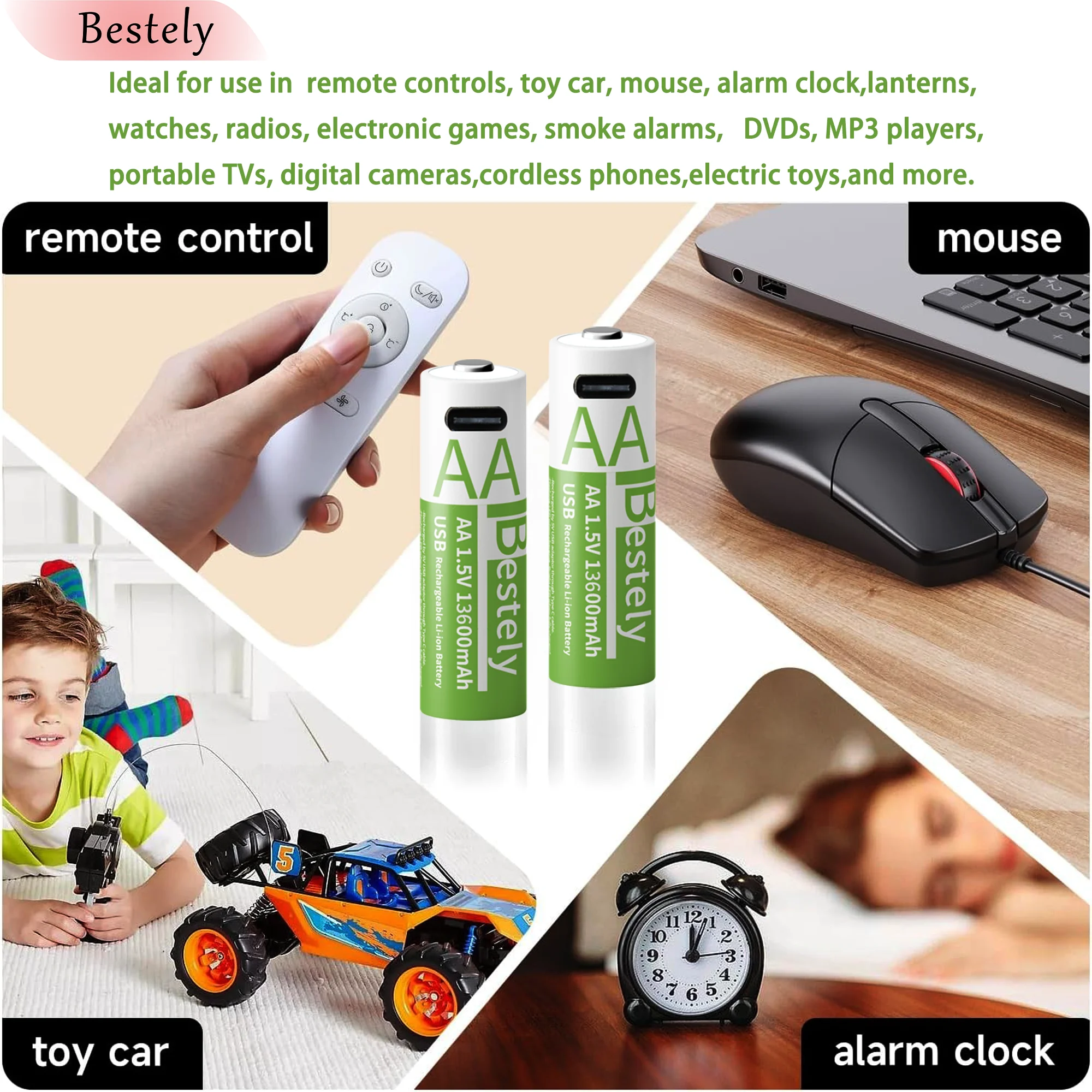 New 1.5V AA 13600mAh+AAA 6800mAh Lithium rechargeable Battery,USB Fast Charging Li-ion Battery , 2000 Cycles with USB- C Cable