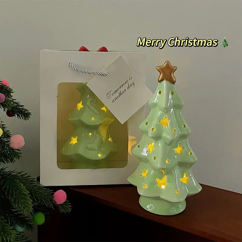 Ins Wind Christmas Tree Stars Night Lights Christmas Atmosphere Decoration To Send Girlfriends Desktop Ceramic Ornament Gifts