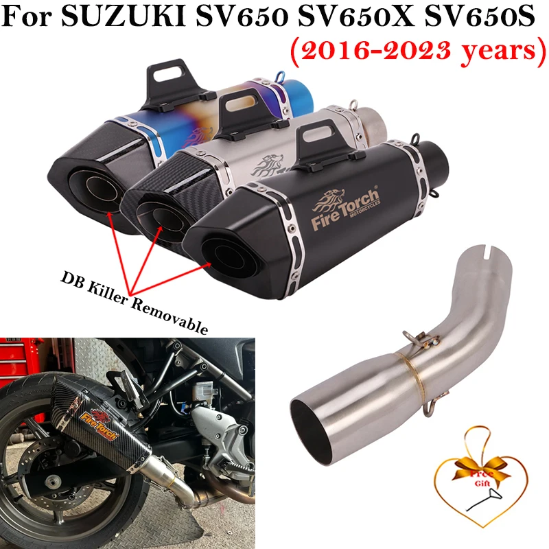 

Slip On For Suzuki SV650 2016 - 2022 Motorcycle Exhaust System Modified Middle Link Pipe Carbon Moto Escape Muffler