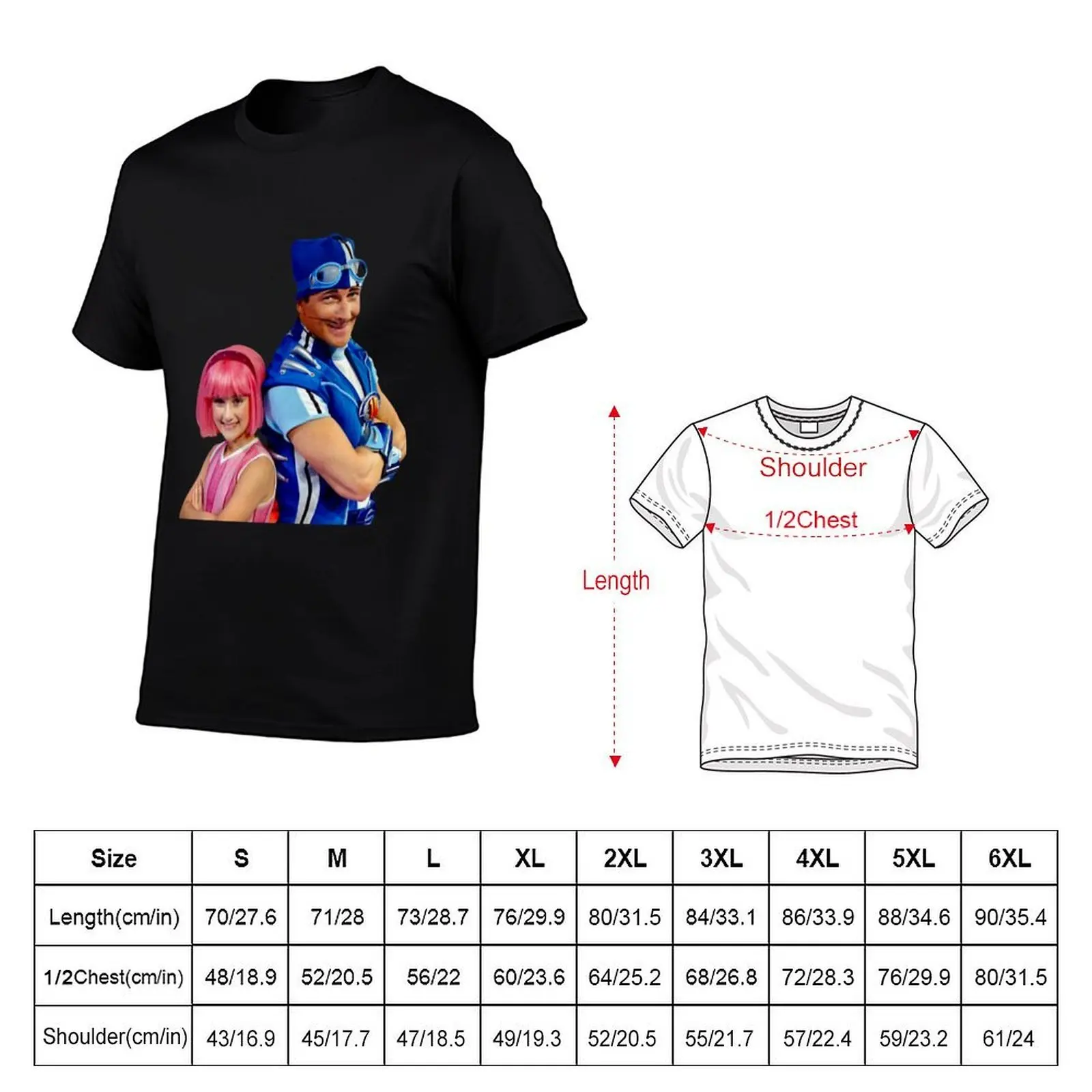 LazyTown Stephanie _amp_ Sportacus Duo Design T-Shirt, Summer Casual Cotton Tee, Oversized Streetwear Tops, Unisex Men Women