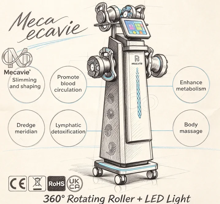 5-in-1 Body Sculpting Machine 360°Rotating Roller LED Light Therapy Lymphatic Drainage Slimming Massage Salon Equipment