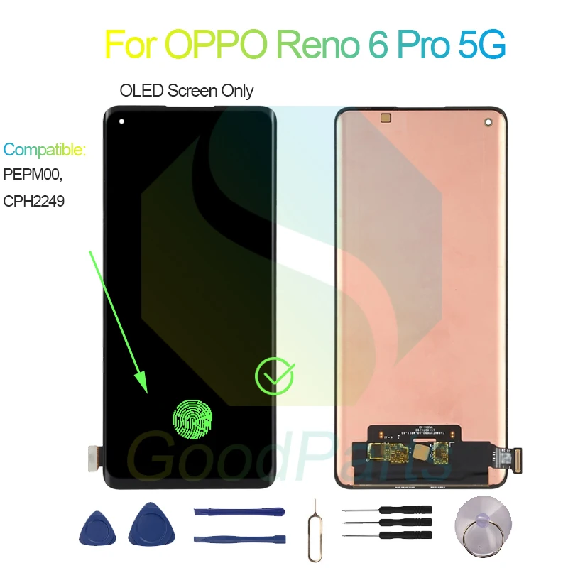 For OPPO Reno 6 Pro 5G Screen Display Replacement 2400*1080 PEPM00, CPH2249 Reno 6 Pro 5G LCD Touch Digitizer