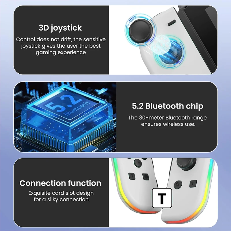 BT 5.2 Wireless Controller RGB LED Switch L/R Joypad for Nintendo Switch/Lite/Oled JoyCons Gamepads Joystick with Dual Vibration image 5