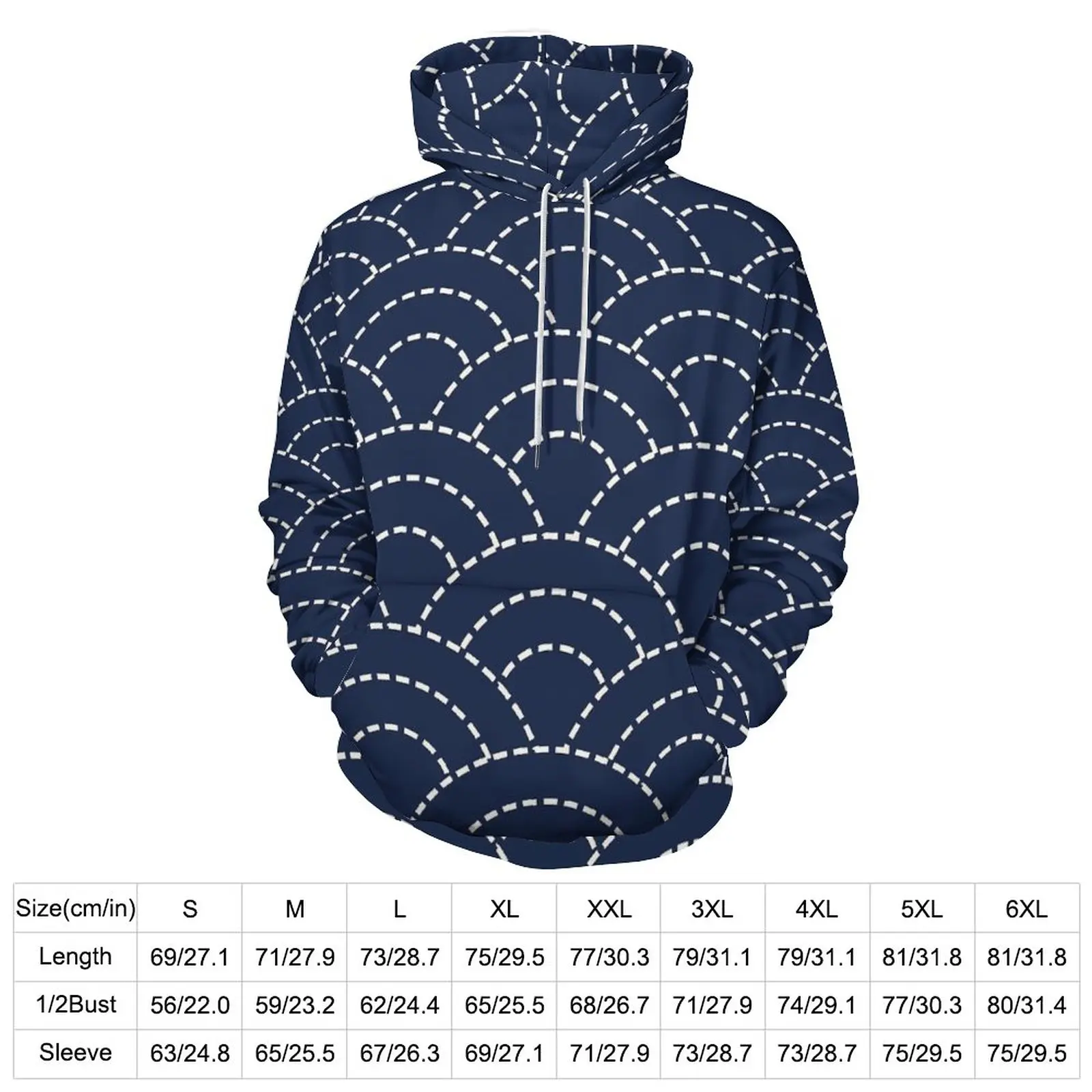 Blue Seigaiha Wave Casual Hoodies Man Japanese Art Cool Custom Sweatshirts Winter Long-Sleeve Street Style Oversized Hoodie