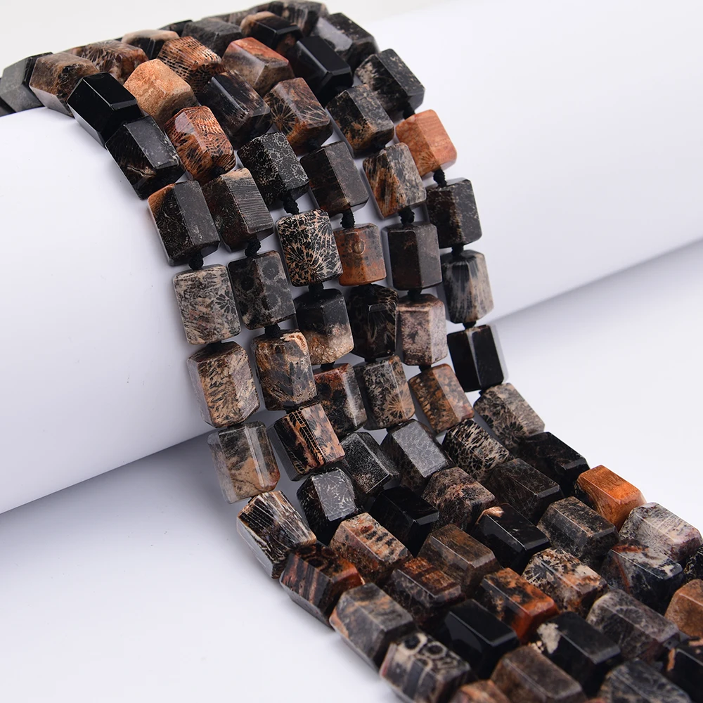 

APDGG Large 14x18mm Natural Mix Black Chrysanthemum Coral Jade Stone Faceted Cylinder Loose Beads 15.5'' Jewelry Making DIY